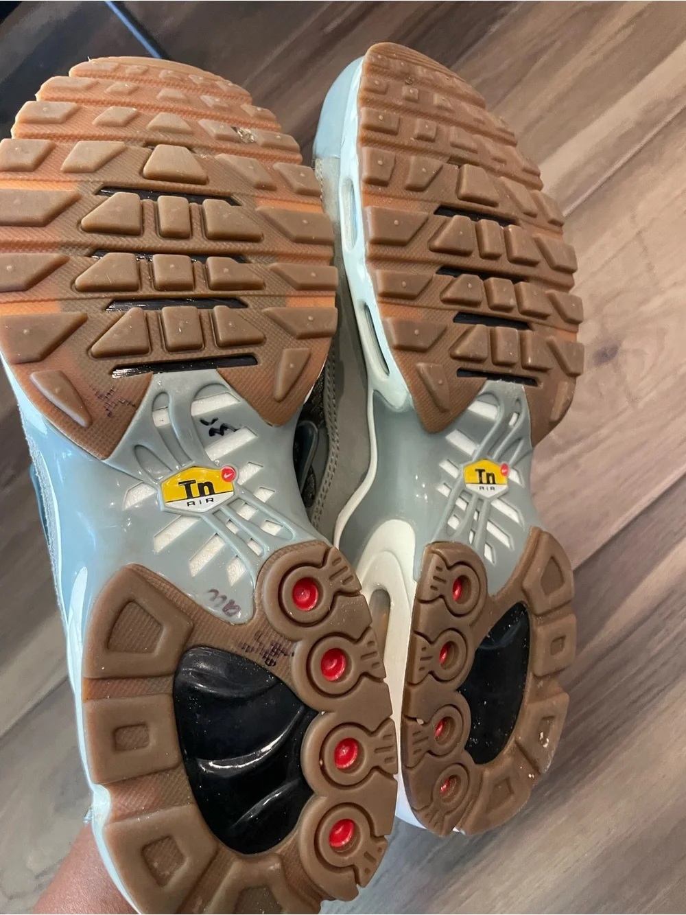 Nike Air Max Plus TN Olive/White with Gum Outsole. Excellent condition